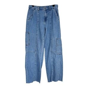 Future Collective Jeans Reese Blutstein Midrise Wide Leg Cargo Raw Hem